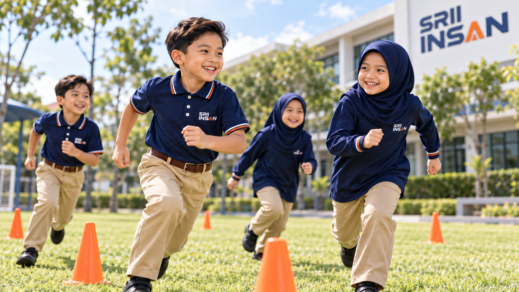 Murid SRII Insan melakukan aktiviti Fitness di kawasan luar sekolah
