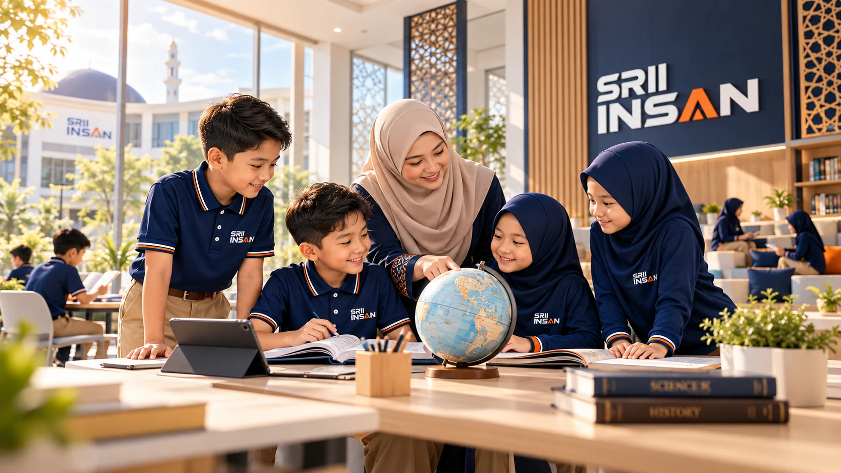 Visual konsep pembelajaran bersama guru dengan uniform SRII Insan
