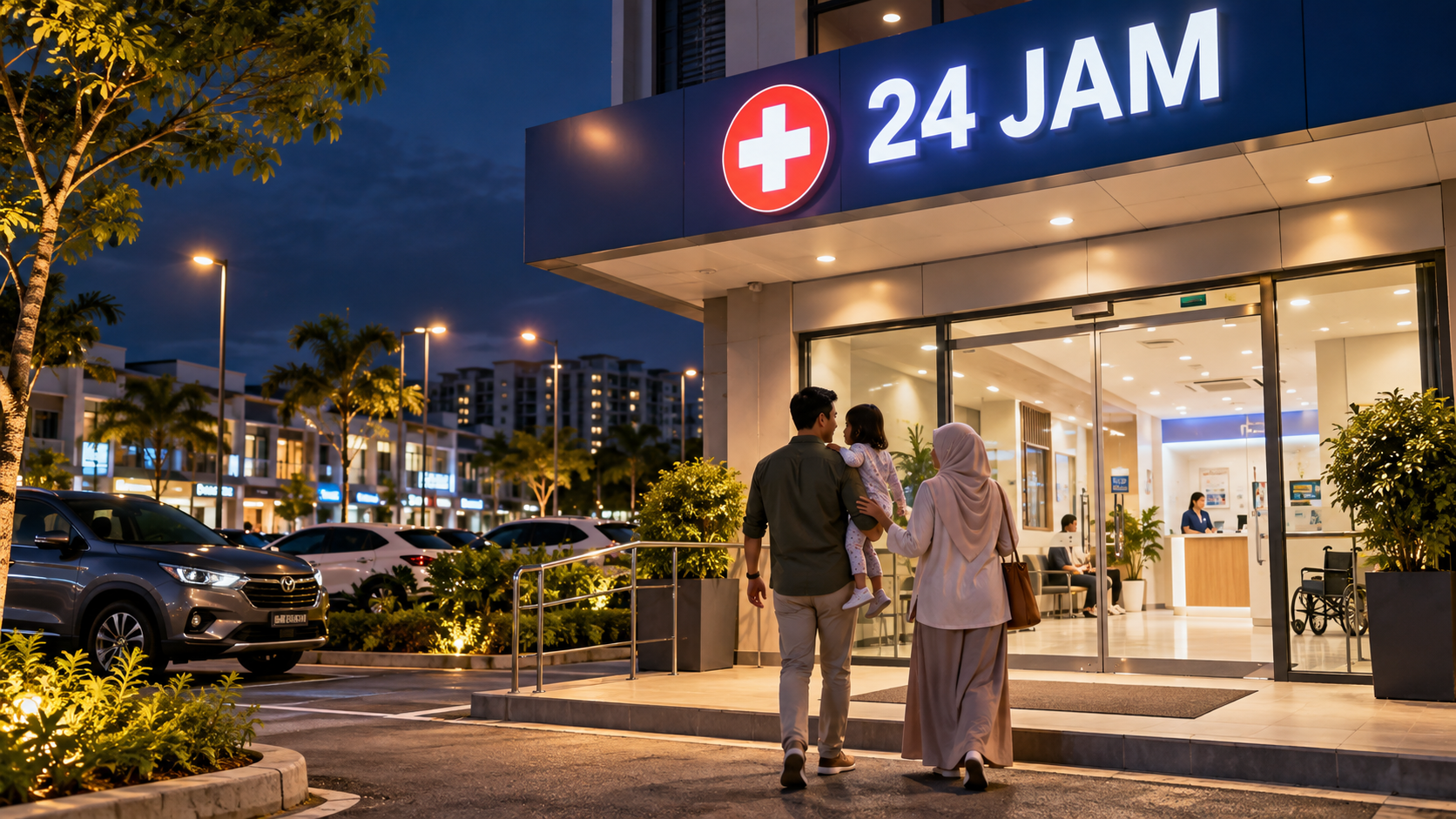 Keluarga tiba di klinik 24 jam pada waktu malam
