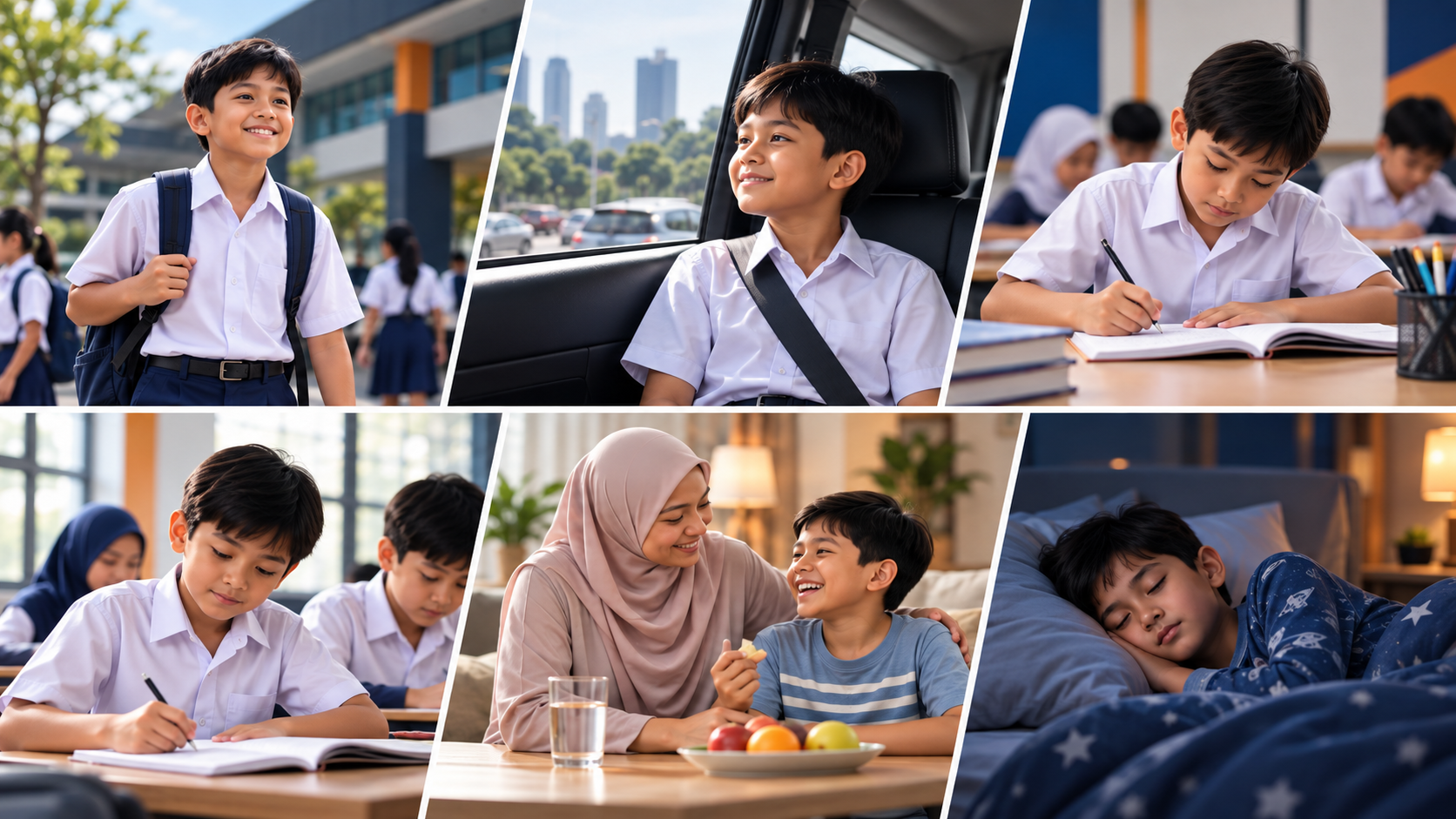 Gambaran jadual harian anak daripada sekolah, perjalanan dan homework hingga family time dan tidur