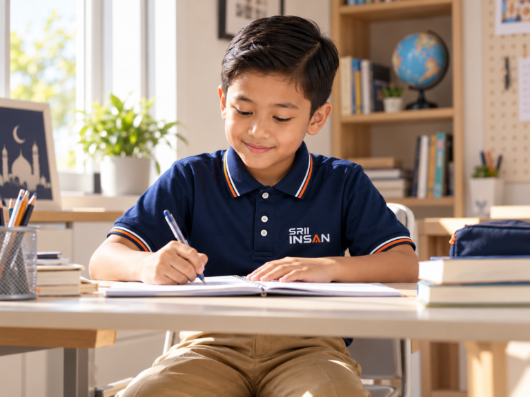 Kanak-kanak fokus belajar di kelas pada waktu pagi